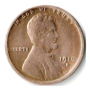 1916-D 1¢ LINCOLN WHEAT CENT COIN, WWI-ERA PENNY, WHEAT LINES, DENVER!